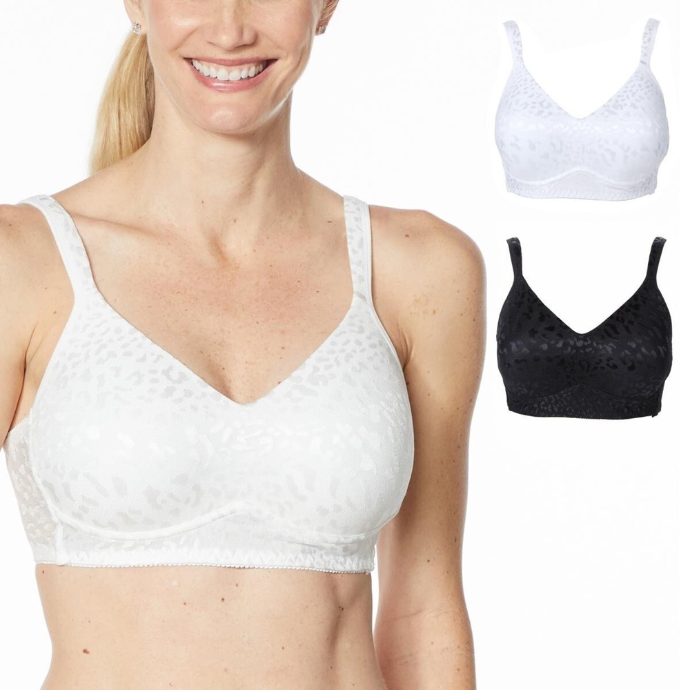 Rhonda Shear Women's 2-pack Jacquard Molded Cup Bra White/Black X-Large Size